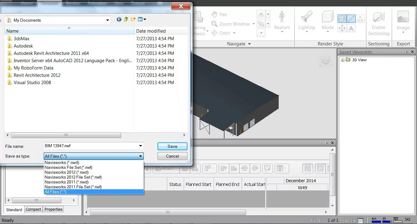 
										Different kinds of file formats with which files are saved in Navisworks