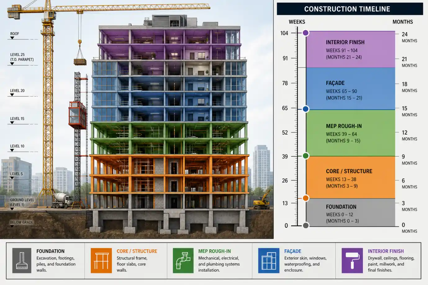 4D Phasing of a High-Rise: Vertical Construction Timeline 4D Phasing of a High-Rise: Vertical Construction Timeline