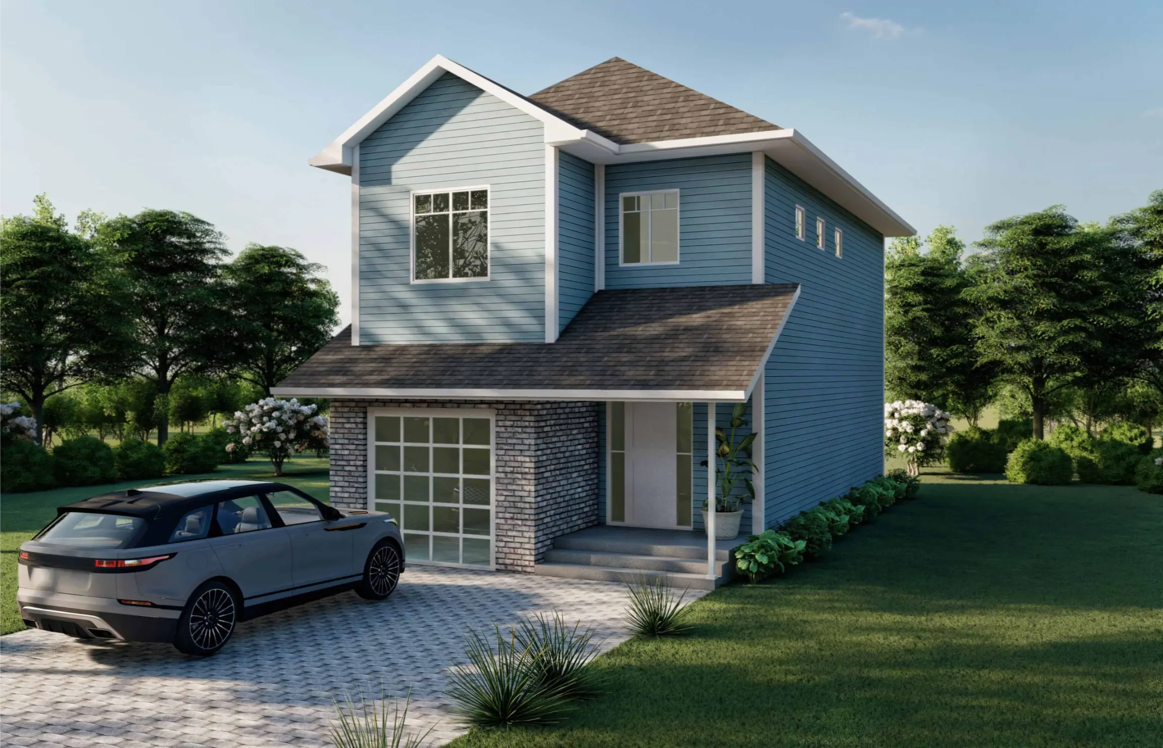 3D building rendering highlighting architectural details
