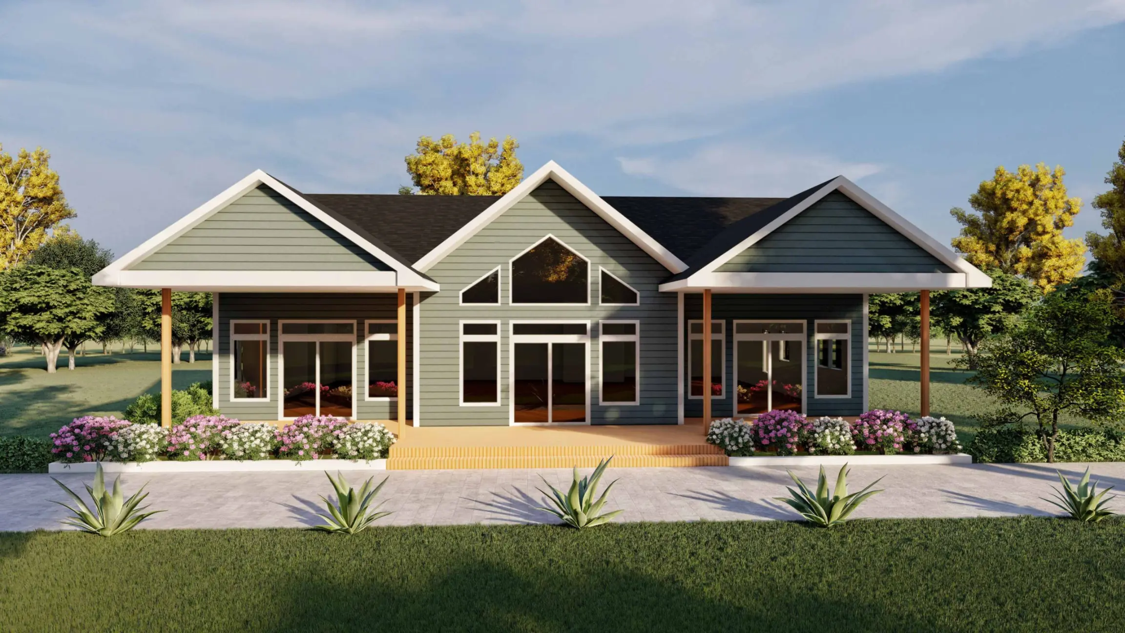 3D interior rendering showing functional layout design