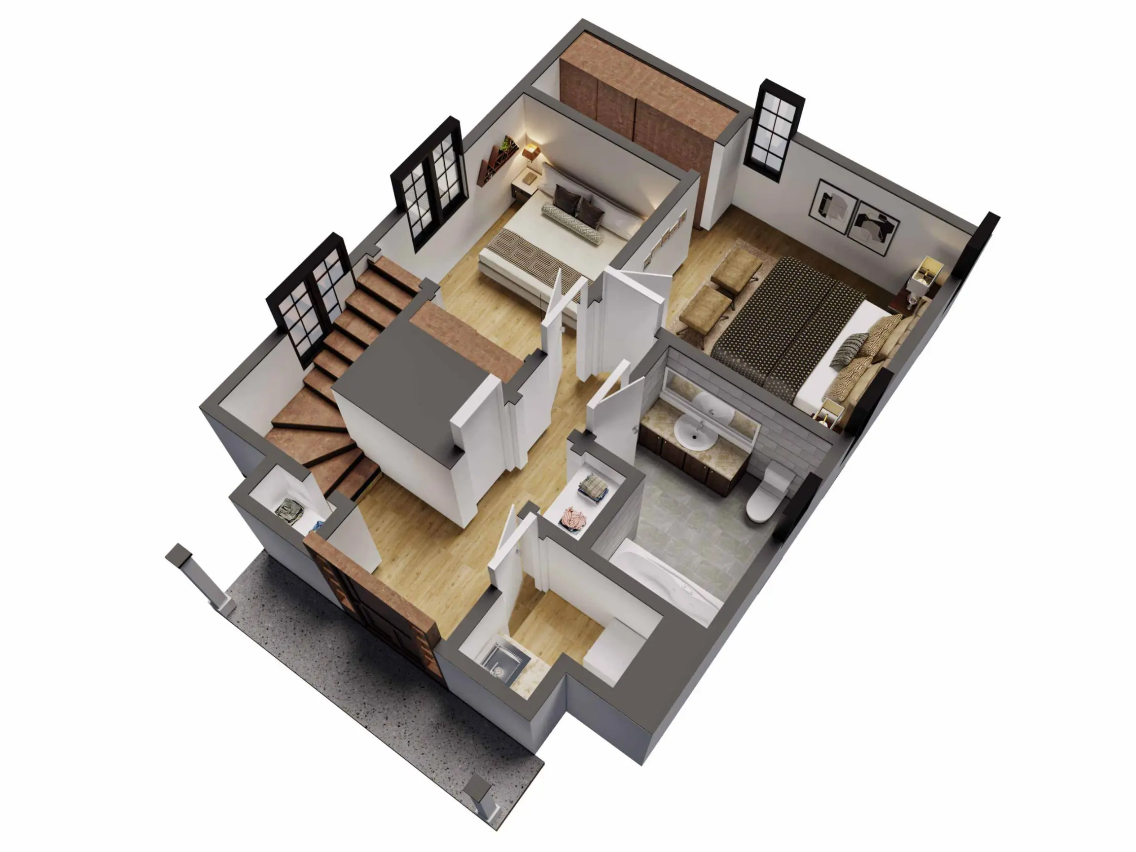 3D architectural rendering illustrating building facade design