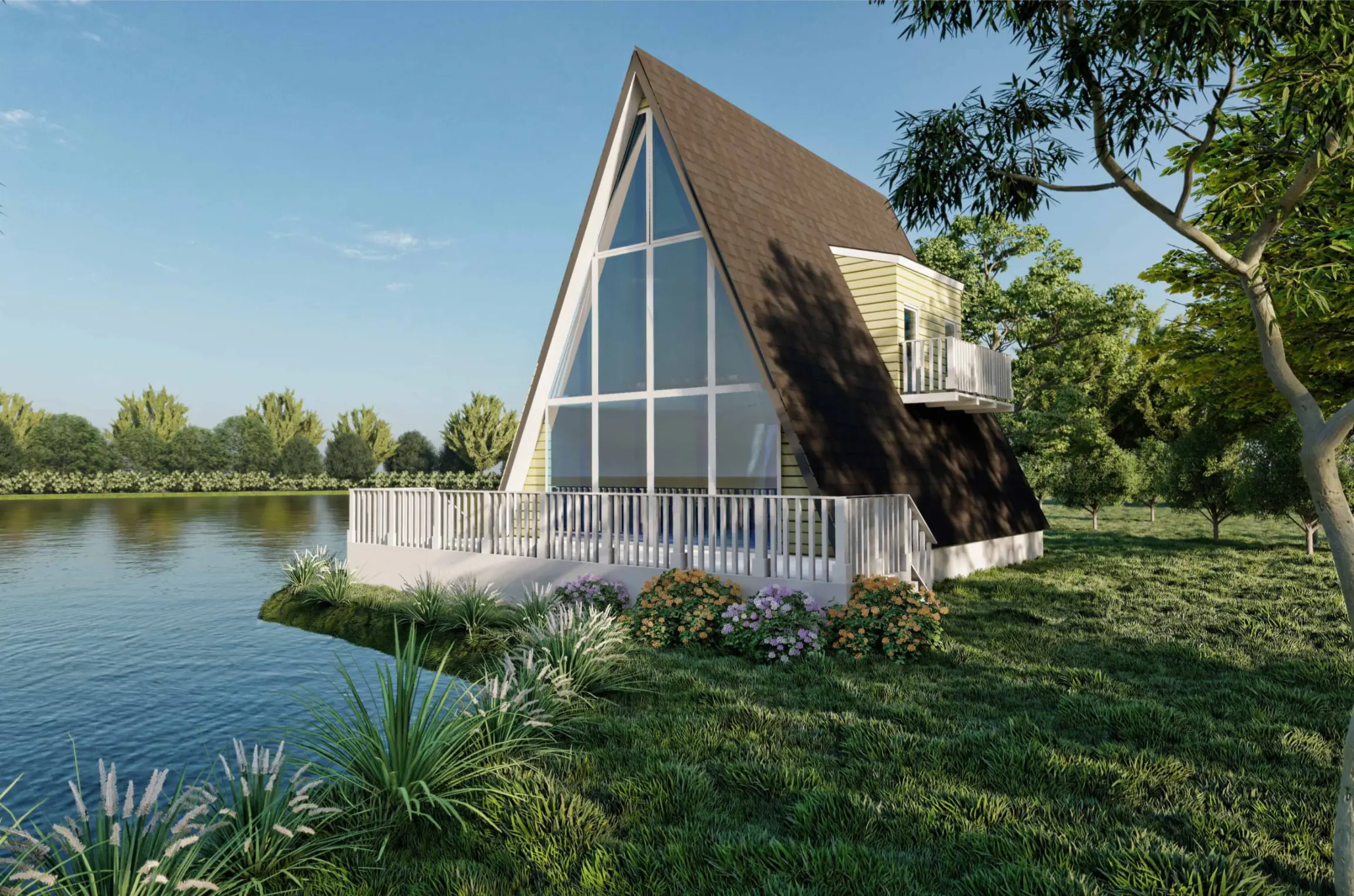 3D building rendering showing contemporary architectural style