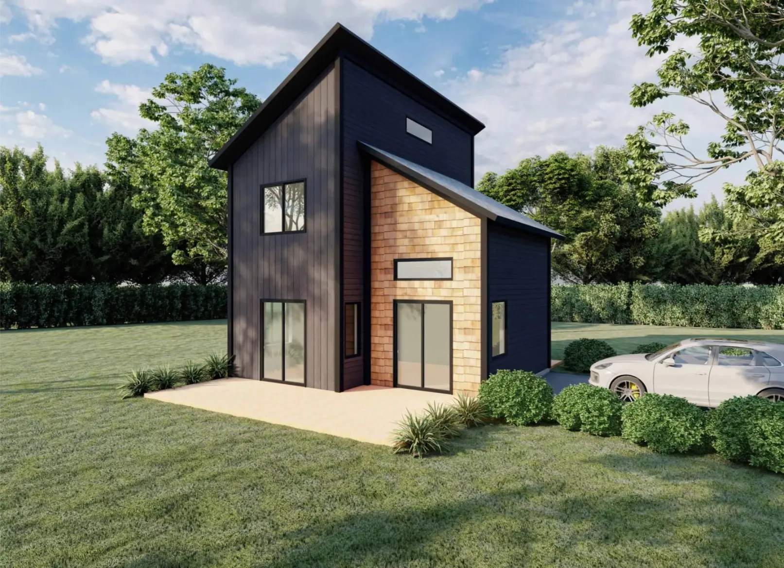 3D visualization showing detailed building perspective
