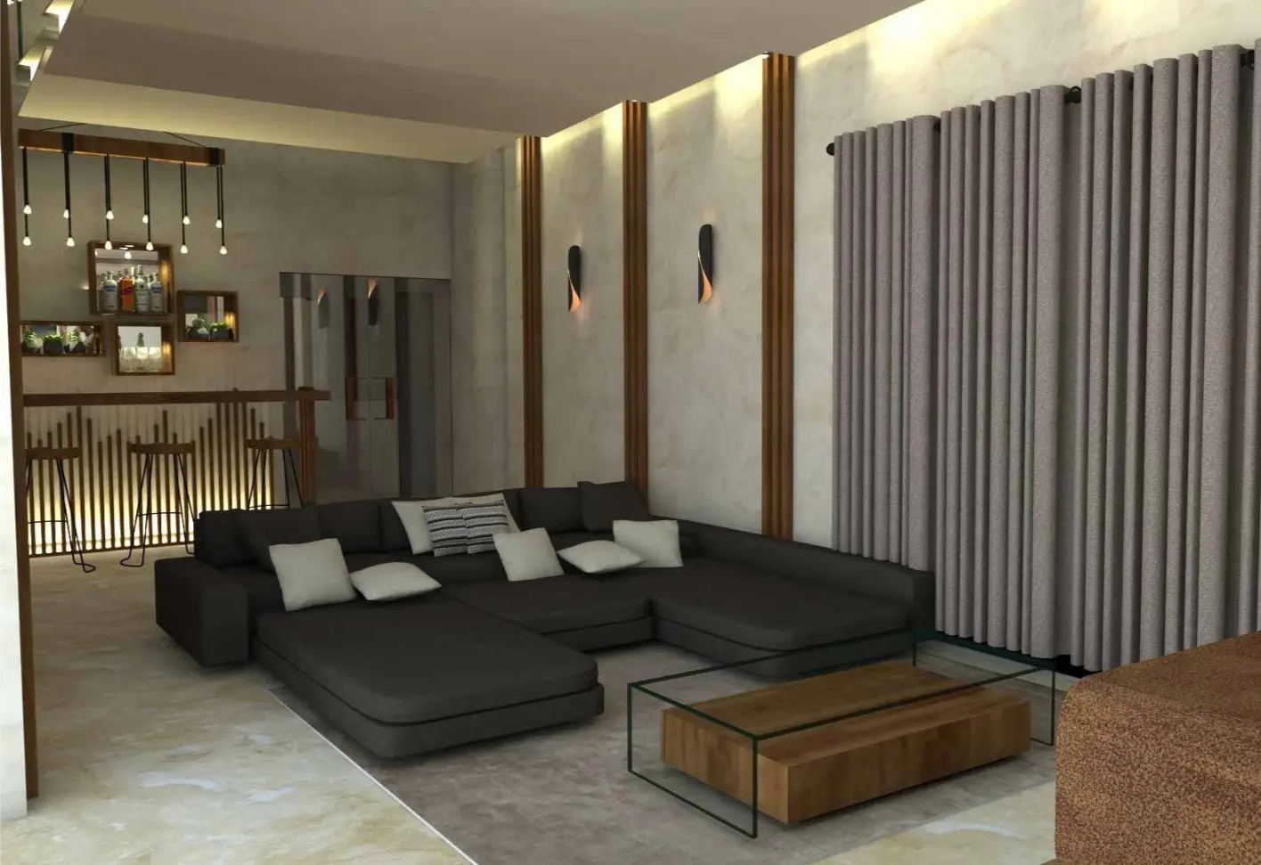 3D interior rendering showing detailed room visualization