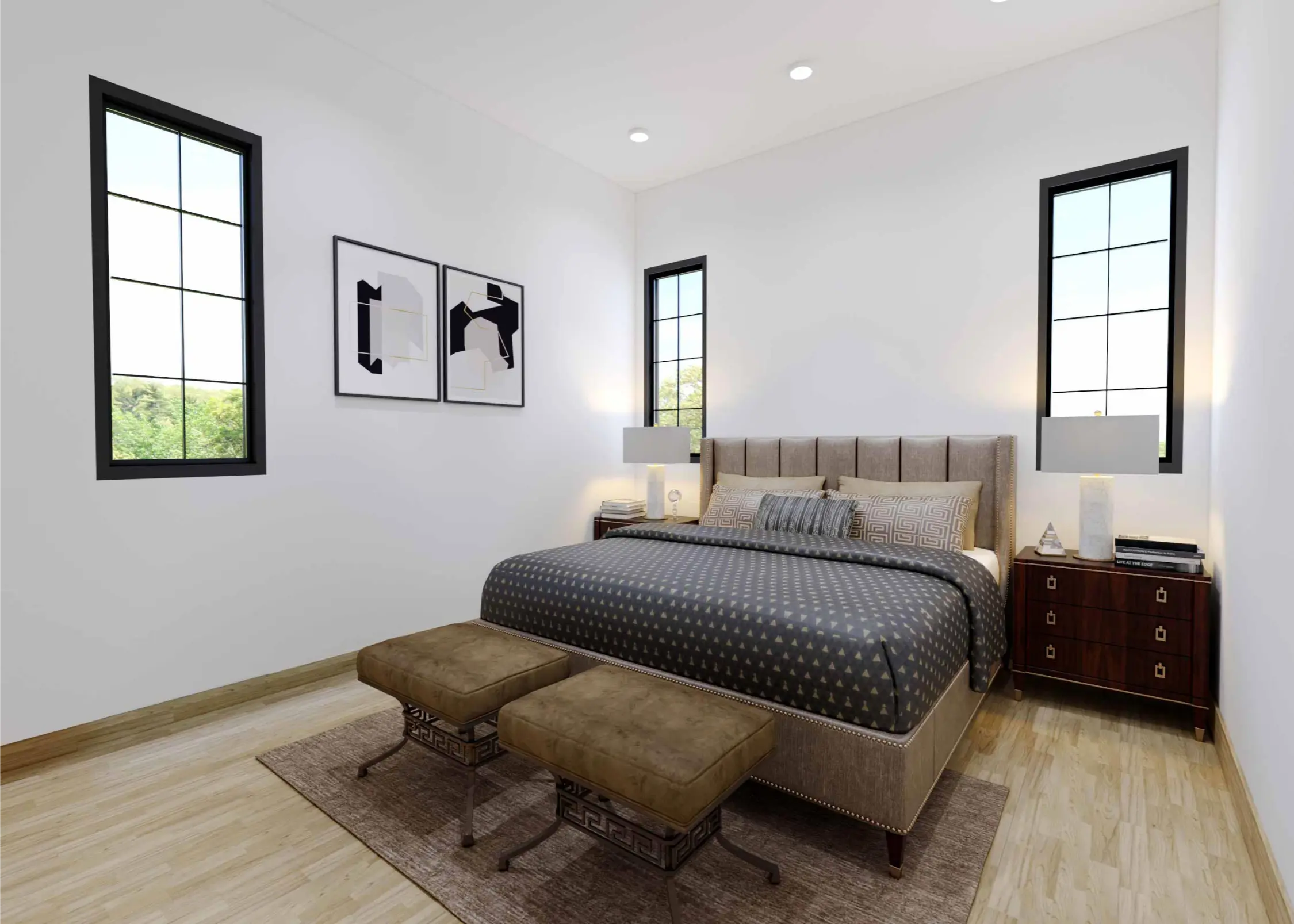 3D interior rendering showing furniture and space layout