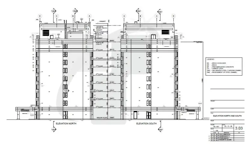 Architectural construction drawing illustrating elevation details