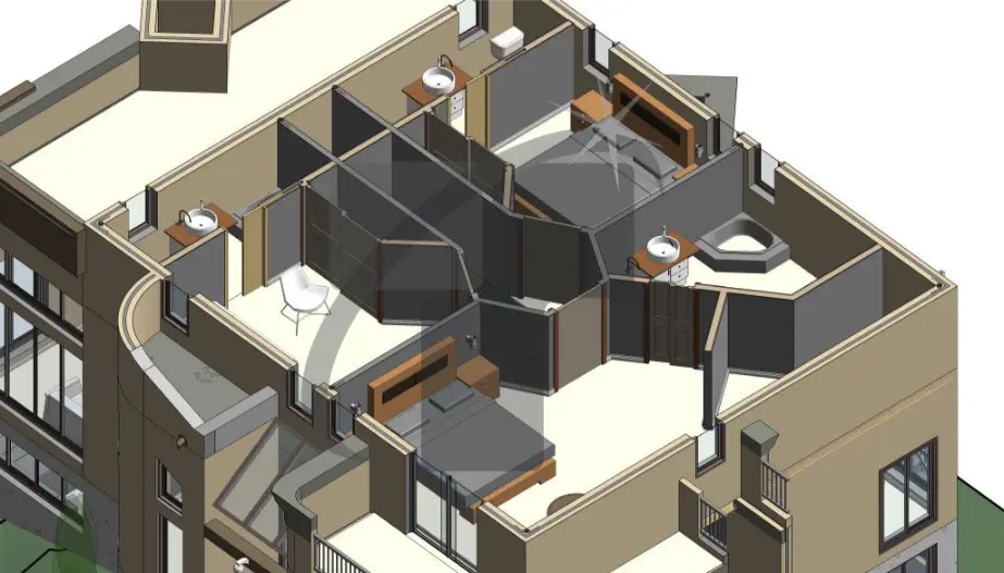 BIM Model Showing Building Framework With Coordinated Design Elements