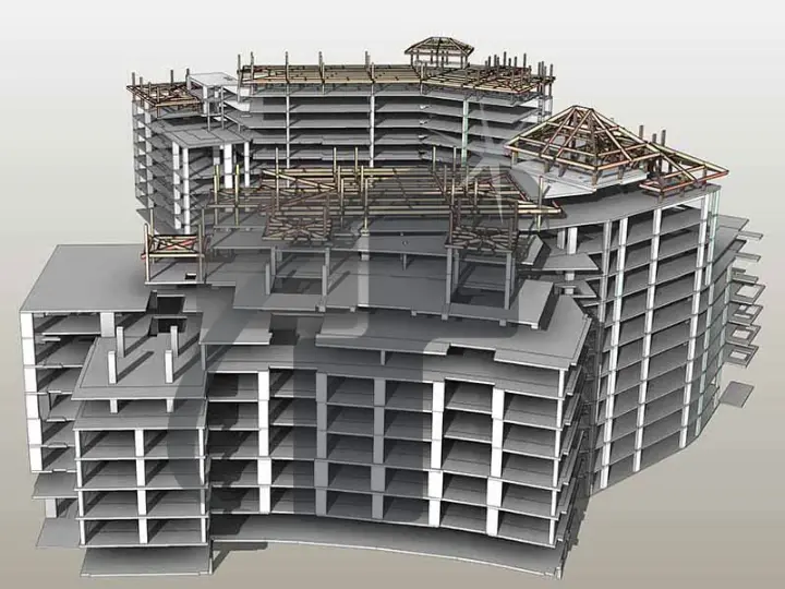 BIM Model Showing Complex Building Structure With Multiple Systems