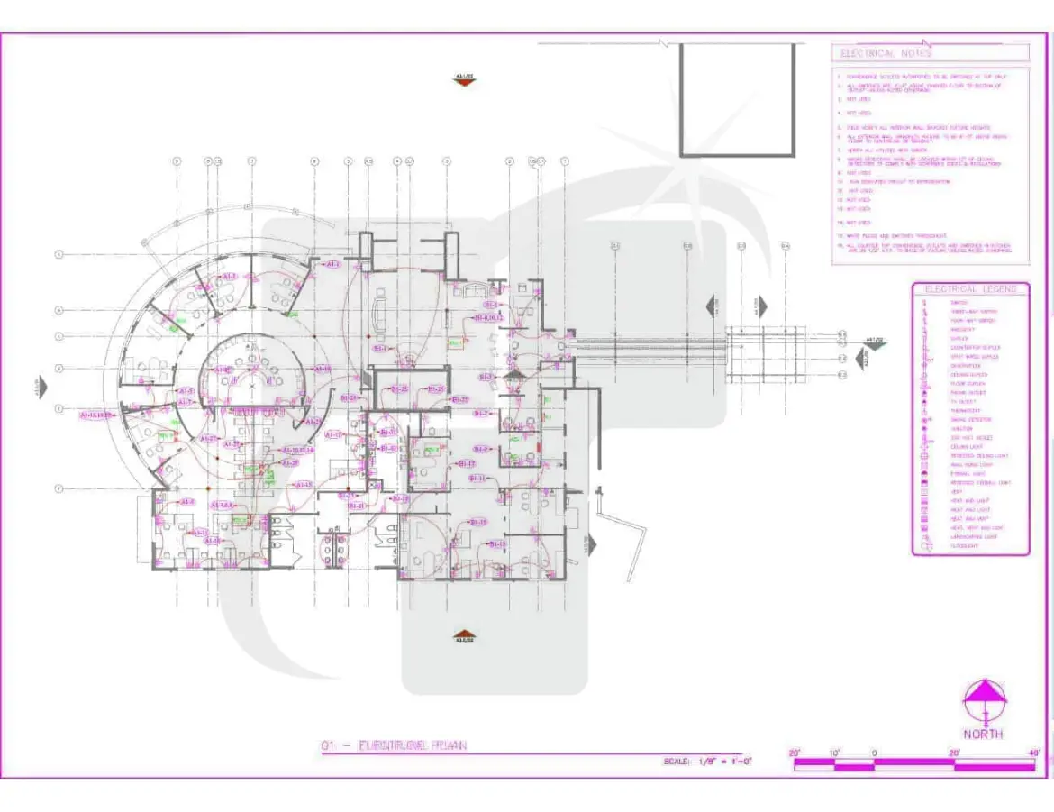 MEP CAD Drafting Drawing Showing Coordinated Ceiling Services Layout