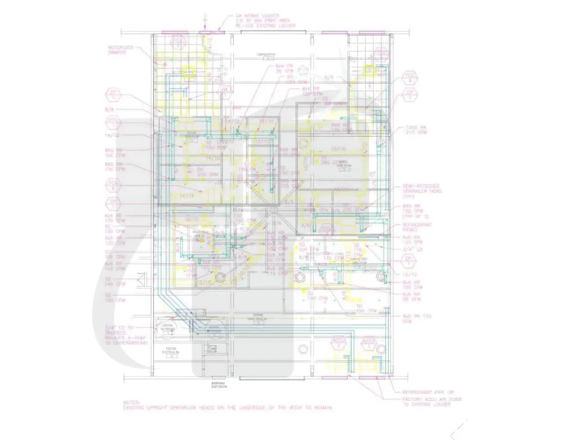 MEP CAD Drafting Drawing Showing Combined MEP Floor Plan