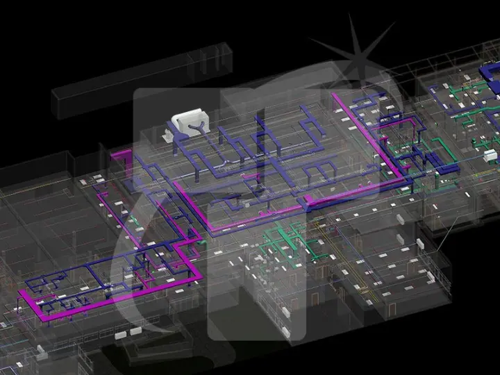 BIM Coordination View Highlighting Clash Detection Between Ducts And Pipes