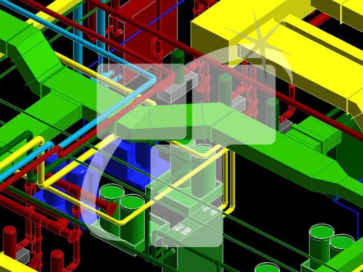 MEP BIM Model Showing Plumbing Riser And Vertical Pipe Systems