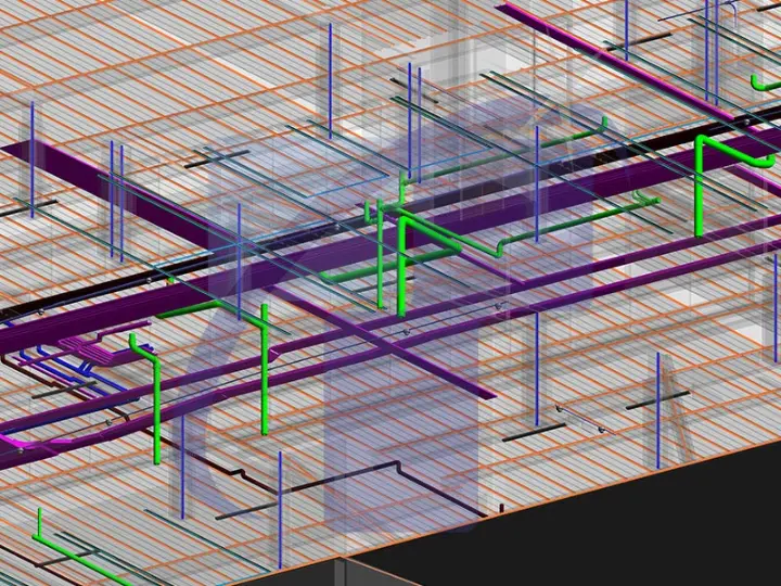 MEP BIM Model Showing Plumbing Pipe Routing And Fixture Connections