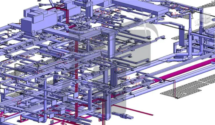 MEP BIM Model Showing Detailed Duct And Pipe Coordination