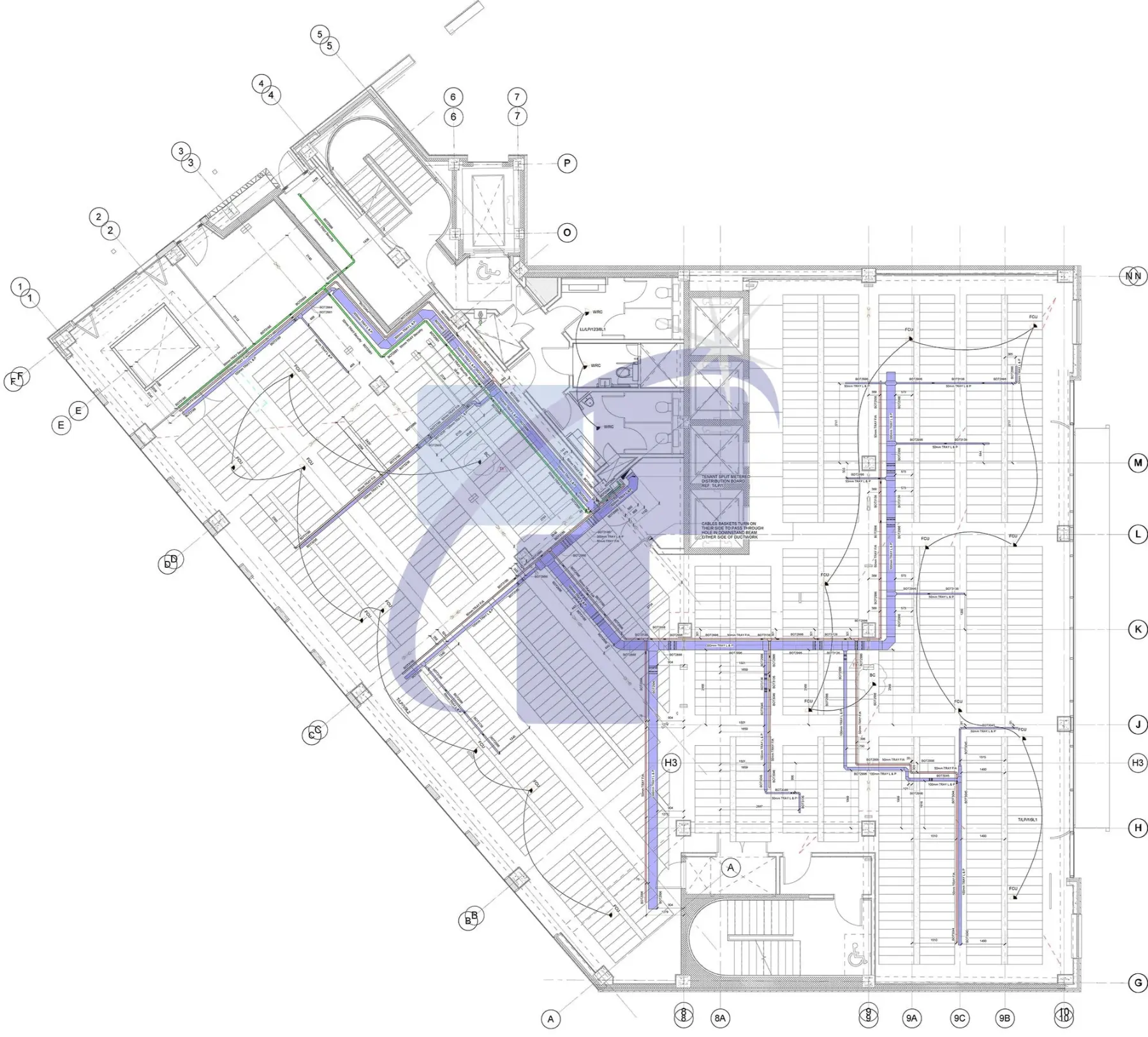 MEP shop drawing illustrating electrical and plumbing coordination