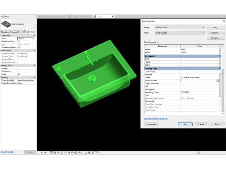 Custom Revit family showing building fixture design