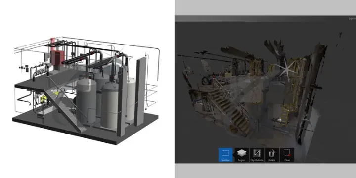 Point cloud to BIM model showing existing building geometry