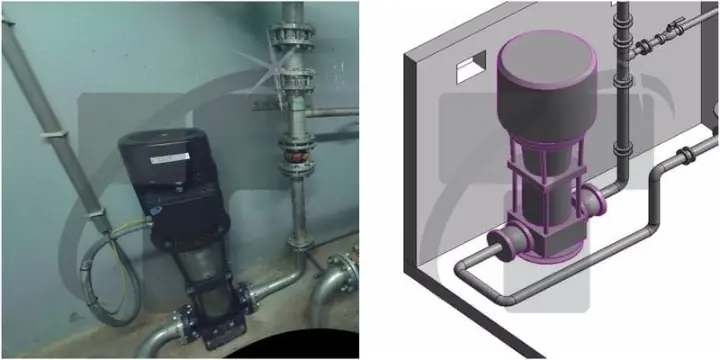 Laser scan to BIM model highlighting structural components