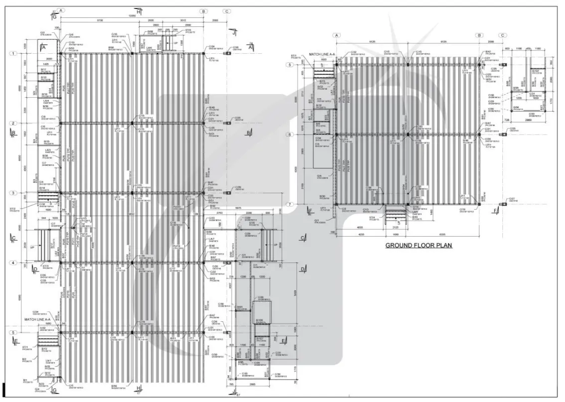 Structural engineering drawing showing beam and column layout