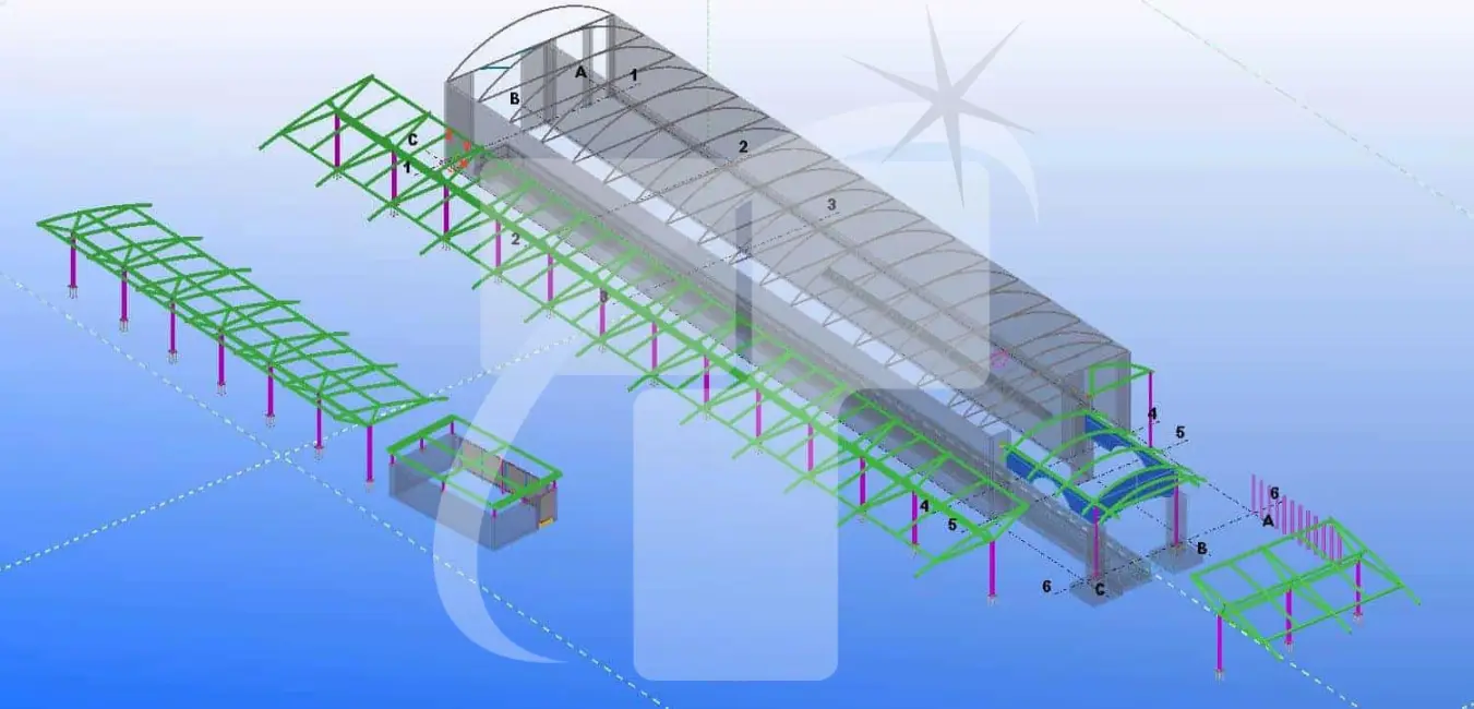 Structural engineering drawing showing reinforced concrete structure