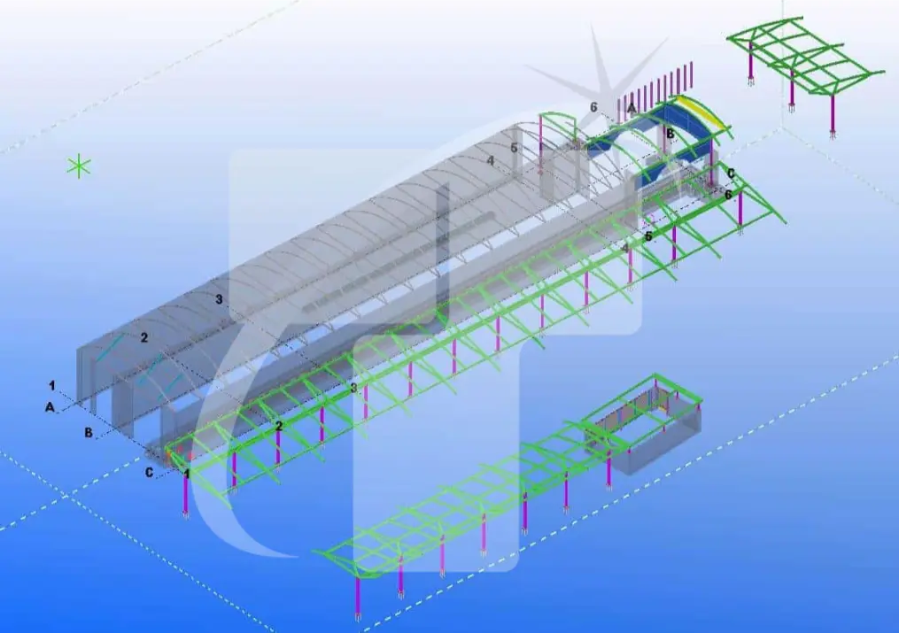 Structural engineering model highlighting steel framing system