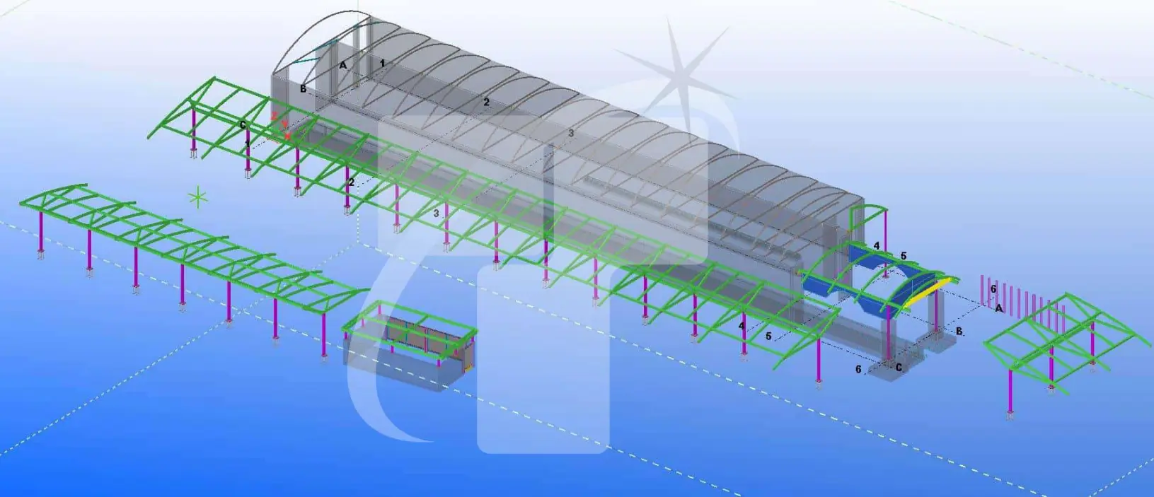 Structural engineering layout showing structural coordination