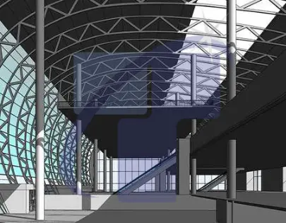 Structural BIM model highlighting steel and concrete components