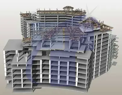 Structural BIM model showing foundation and superstructure